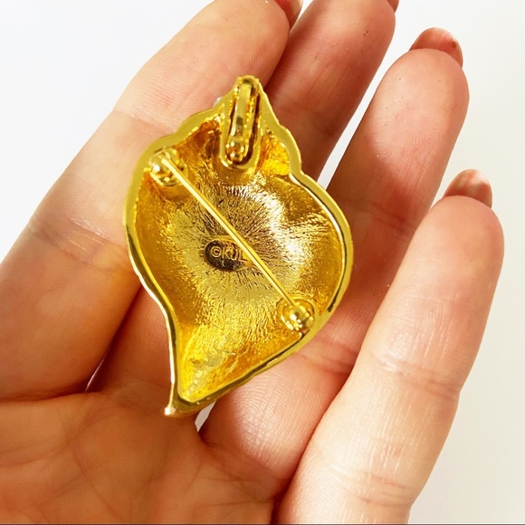 Kenneth Jay Lane vintage seashell gold rhinestone convertible pendant brooch - Picture 6 of 7